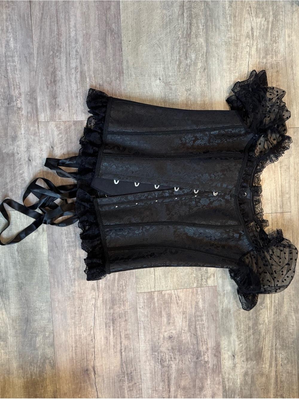 Black Lace Corset Top with Ruffle Sleeves